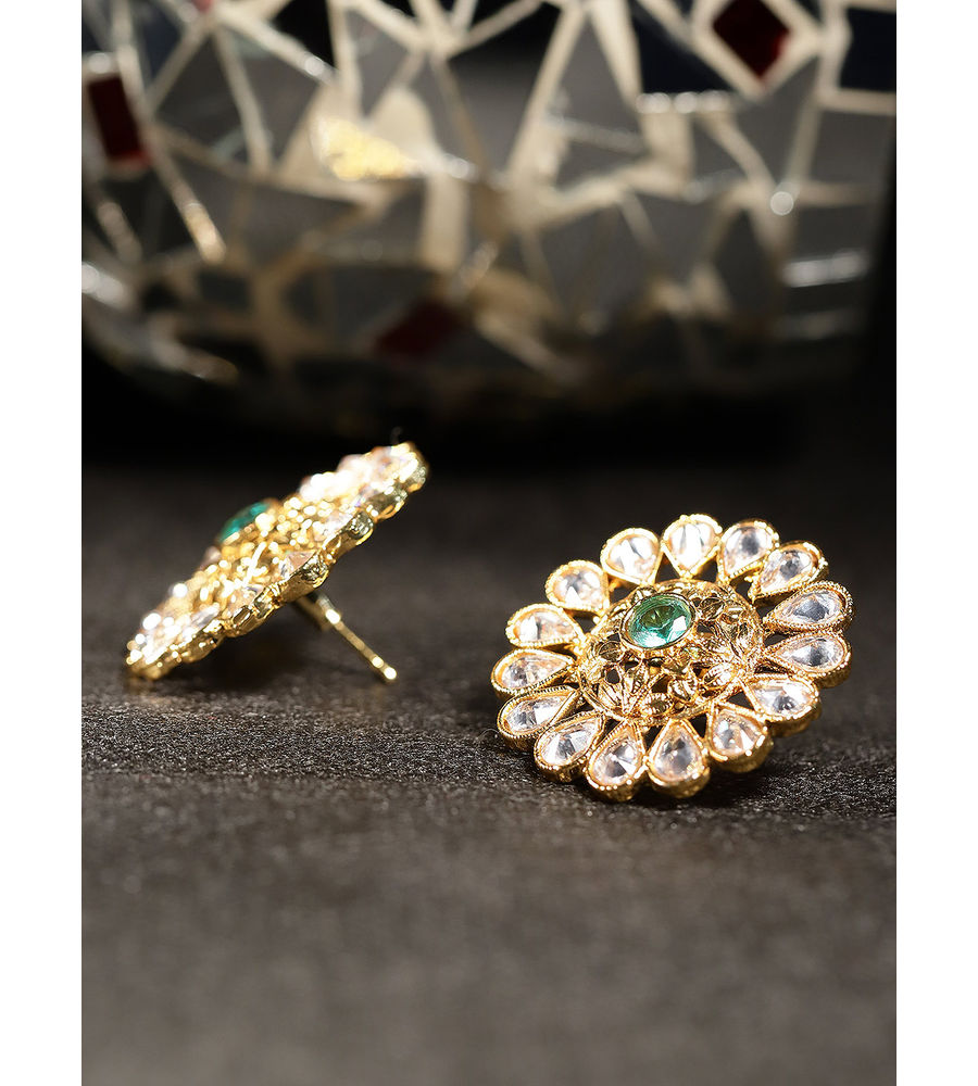 YouBella Green Gold-Plated Stone-Studded Circular Studs